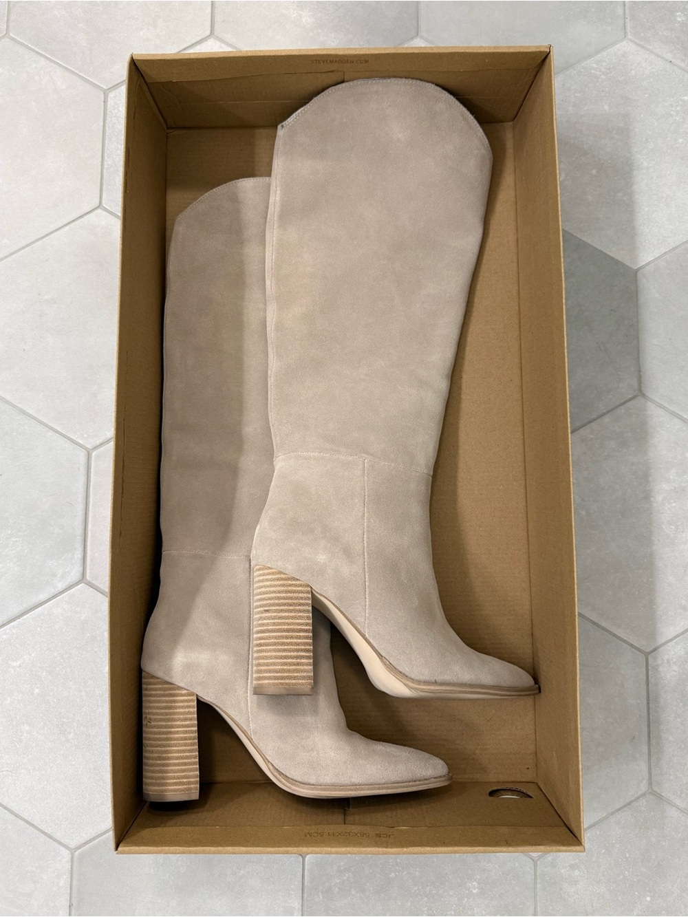 Steve Madden Bixby Western Taupe Suede Knee-High Block Heel Boot